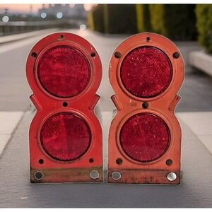 Vintage Pair Stimsonite Safety Hazard Flag Red Reflectors Emergency Roadside